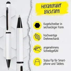 Online Schreibgeräte ONLINE® Kugelschreiber Hexagon Stylus weiß, Schreibfarbe: blau, 1 St.