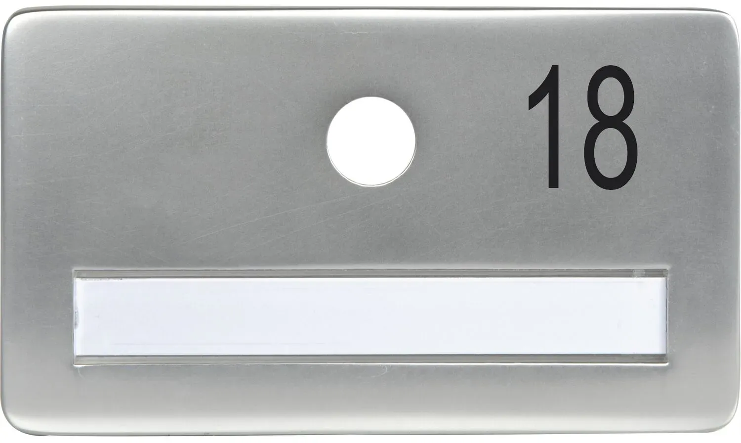 SOLIDO Namensschild ohne Spion, Bohrung ø 14, Alu silber eloxiert, Gravur Nr. 18