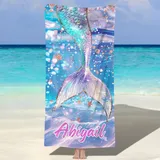 MJARTORIA Personalisiert Strandtuch Microfaser Badetuch mit Namen Kinder Damen, Beach Towel Handtuch Badetuch Stranddecke Schnelltrocknend für Reise Schwimmen Sauna Yoga Fitness 90x180cm Mikrofaser