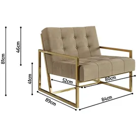 s-style möbel Loungesessel Mit Goldenen Metall Füßen, Beige, Samtstoff
