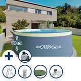 Planet Pool Stahlwandpool Set (6-teilig) rund 350x90 cm, Stahl 0,3 mm anthrazit, Folie 0,2 mm sand, overlap