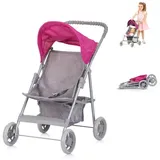 Chipolino Puppenwagen Alice Aufbewahrungskorb klappbar, Sonnendach verstellbar grau pink