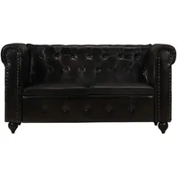 vidaXL Chesterfield-Sofa 2-Sitzer Schwarz Echtleder