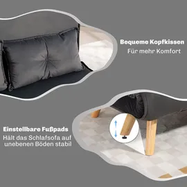 Homcom Schlafsofa 3 in 1 2 Sitzer mit Schlaffunktion, Samtoptik, - Dunkelgrau