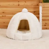 Katzen-Iglu-Bett mit waschbarem Kissen, 2-in-1 Haustier-Zelt, Höhle, Bett, Nest, Schlafsack, weiche Mikrofaser, Katzenhöhle, Haus für Kätzchen und kleine Hunde, 48 x 40 cm, weiß