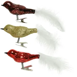 3 Glasvögel auf Clip Christbaumschmuck & Weihnachtsbaumschmuck Vögel Weihnachtskugeln Weihnachtsbaum Mix gold rot ochsenblut