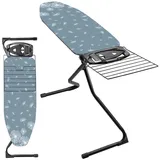 Kadax Bügelbrett 120x42cm - Stabiler Bügeltisch für Dampfbügelstation, klappbar, höhenverstellbar, mit hitzebeständiger Bügeleisenablage, ausziehbares Fach