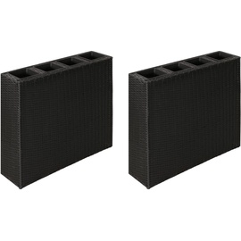 vidaXL Garten-Hochbeet mit 4 Töpfen 2 Stk. Poly Rattan Schwarz