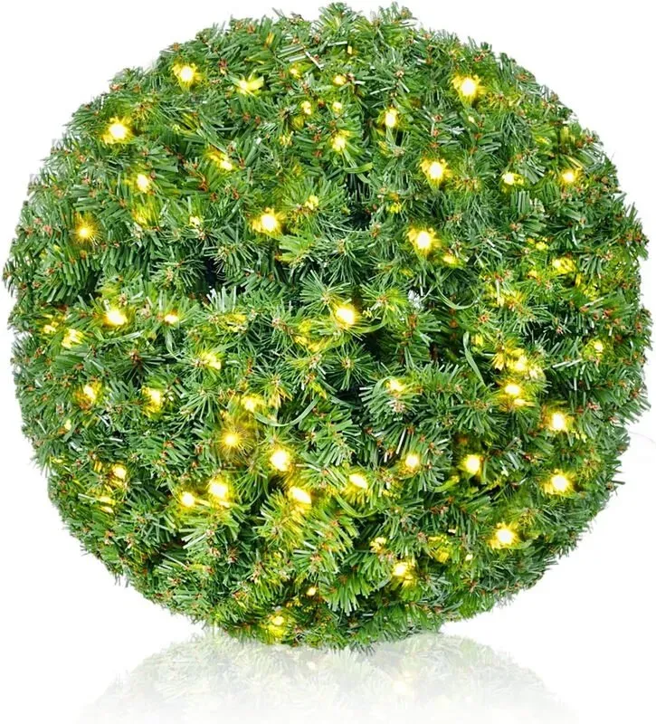 SALCAR DIY Weihnachtskugel 40 cm, Grüne PVC Kugel zum Hängen mit Warm LED Lichterkette, mit EU Niederspannungsstecker und Timer Funktion