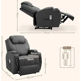 Homcom Relaxsessel Kunstleder 0 x 0 x 0 cm Dunkelgrau elektrisch mit Massagefunktion