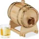 Relaxdays Holzfass 1,25 l, mit Bock, Zapfhahn, für Whiskey, Wein, Spirituosen, Whiskyfass HxBxT 23 x 16 x 25,5 cm, Natur, Holz