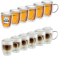 Creano Thermogläser doppelwandig 400ml „DG-HH“, 8er Set, große doppelwandige Gläser aus Borosilikatglas, Kaffeegläser, Teegläser, Latte Macchiato Gläser