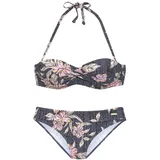 Sunseeker Bandeau-Bikini, mit grafisch-floralem Muster, schwarz bedruckt, Gr.34 Cup D,
