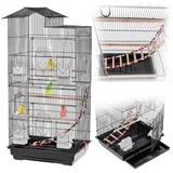 KADAX Vogelvoliere 46 x 36 x 100 cm, Vogelkäfig mit Sitzstangen, Leiter, Schaukel & Futternäpfen, Vogelhaus aus Metall, großer Käfig für Wellensittiche, Papageienkäfig