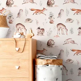 wall-art Vliestapete Kinderzimmer Waldtiere 0,48 m x 5,28 m 0 g beige