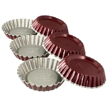 Dr. Oetker Torteletts Ø 10 cm, 6er Set, kleine Backformen für süße Küchlein, ausgezeichnete Wärmeleitung, zweifarbige Optik, (Farbe: grau/rot), Menge: 1 x 6er Set