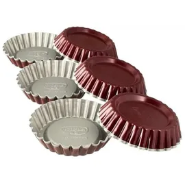 Dr. Oetker Torteletts Ø 10 cm, 6er Set, kleine Backformen für süße Küchlein, ausgezeichnete Wärmeleitung, zweifarbige Optik, (Farbe: grau/rot), Menge: 1 x 6er Set