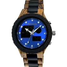 Holzwerk INGOLSTADT Designer Holz Digital & Analog Uhr mit Datum, blau, schwarz