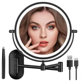 Auxmir Kosmetikspiegel mit Beleuchtung, 1X/30X Wiederaufladbar Schminkspiegel, 3200mAh Rasierspiegel Wandmontage, Dimmbar Vergrößerungsspiegel mit 3 Lichtfarben, 360° Drehbar für Badezimmer