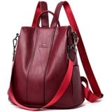 NICOLE & DORIS Damen Rucksäcke Anti Diebstahl Rucksack PU Leder Rucksackhandtaschen Daypack wasserdichte Schulrucksack Multifunktions Schultertasche Travel Rucksack Burgundisch