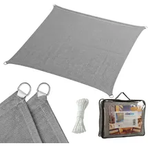Relaxdays Sonnensegel, 3x3 m, HDPE, atmungsaktiv, Segel Garten & Balkon, Segeltuch Spannseile, quadratisch, dunkelgrau