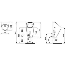 Laufen Caprino Plus Absauge-Urinal, L/B/H: 320/350/645 mm, mit elektrischer Steuerung, Batterie, H8410667574011, Farbe: Weiß matt