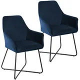 Svita JOSIE Dining 2er Set Esszimmerstuhl Sessel Polsterstuhl Samt Dunkelblau