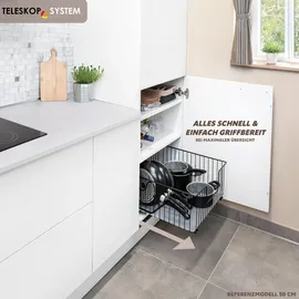 bremermann Schrank-Korbauszug 30 cm Breite, Boden-Teleskopschublade mit Einlegeboden, Küchenschublade, schwarz