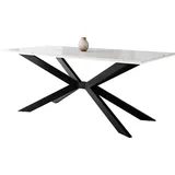 MIRJAN24 Esstisch Flora, Design Tisch, Stilvoll Esszimmertisch, Esszimmer (Farbe: Marmor Bianco / Weiß Hochglanz + Schwarz) - Weiß