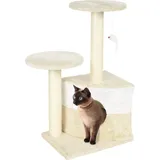 Wiltec Kratzbaum in Beige 71 cm hoch, Katzenkratzbaum mit zwei Plattformen, Katzenbaum mit Höhle und Spielball, Kletterbaum für Katzen