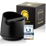 Barista Legends® Abklopfbehälter für Siebträger mattschwarz - Knock Box für Kaffeesatz mit spezieller geräuschabsorbierender Schlagstange - Abschlagbehälter für dein Barista Zubehör.