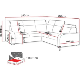 Mirjan24 Ecksofa Oslo 2rR2p, Eckcouch mit Schlaffunktion und Bettkasten, L-Form, Wohnzimmer (Farbe: Crown 16) - Grau