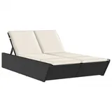 vidaXL Doppel-Sonnenliege mit Kissen Schwarz Poly Rattan 118 x 200 x 50,5/62,5/73,5/83 cm