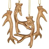 Logbuch-Verlag Baumbehang 4 Geweihe Silber-Gold Bayern Deko 8,5 cm (Set, 4 St), glitzernd künstliches Hirschgeweih Anhänger Weihnachtsbaumschmuck Jagd goldfarben