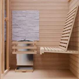 Dewello MINTO 150x130 Kabine aus Hemlock für 3 Personen mit 4,5 kW Ofen