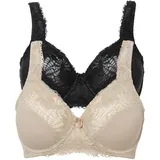 bonprix Minimizer-BH BONPRIX "Minimizer-BH mit gepolsterten Trägern (2er Pack)", Damen, Gr. 95, Cup C, beige (kreidebeige, schwarz), Obermaterial: 80% Polyamid, 20% Elasthan. Futter: 100% Baumwolle.