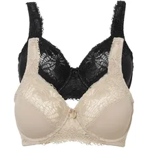 bonprix Minimizer-BH BONPRIX "Minimizer-BH mit gepolsterten Trägern (2er Pack)", Damen, Gr. 95, Cup C, beige (kreidebeige, schwarz), Obermaterial: 80% Polyamid, 20% Elasthan. Futter: 100% Baumwolle.