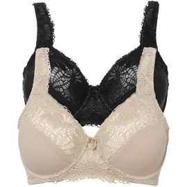 bonprix Minimizer-BH BONPRIX "Minimizer-BH mit gepolsterten Trägern (2er Pack)", Damen, Gr. 95, Cup C, beige (kreidebeige, schwarz), Obermaterial: 80% Polyamid, 20% Elasthan. Futter: 100% Baumwolle.