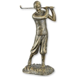 Casa Padrino Gusseisen Deko Skulptur Golfspieler Antik Gold 13,5 x 11,5 x H. 29,3 cm - Gusseisen Deko Figur - Schreibtisch Deko - Deko Accessoires - Luxus Accessoires