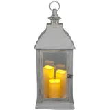 Buri - Dekolaterne weiß mit 3 LED-Kerzen Flackereffekt Weihnachtsdeko Timer