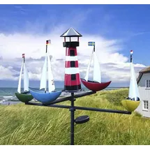 J.W. Windspiel Schiffskarussell mit Leuchturm und Solarbeleuchtung