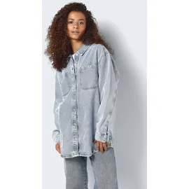 Noisy May Damen Jeansjacke Oversize Denim Übergangsjacke Dropped Shoulder Shacket Bleached Design, Farben:Hellblau, Größe:XS - XS