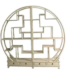 OPIUM OUTLET Möbel Regal Rundregal Bücherregal Schrank A344/Beige beige-grau offen vintage asiatisch chinesisch orientalisch