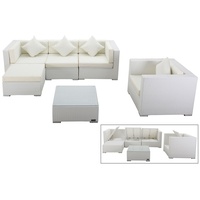 OUTFLEXX Loungemöbel-Set, weiß, Polyrattan, für 5 Personen, inkl. Kaffeetisch, wasserfeste Kissenbox