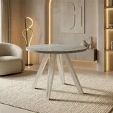 Runder Esstisch Ausziehbar 100–180 cm mit Weißen Holzbeinen aus Buchenholz – Moderner Ausziehtisch für Esszimmer, Küche und Wohnzimmer – T... - Hellgrau