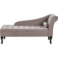 Beliani Chaiselongue Samtstoff taupe mit Bettkasten rechtsseitig PESSAC