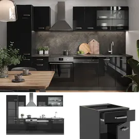 Vicco Küchenzeile R-Line 300 cm Schwarz Hochglanz