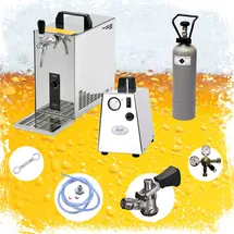 ich-zapfe Komplett Set - Zapfanlage, Bierzapfanlage, Bierkoffer, Durchlaufkühler Pygmy 25 1-leitig Trockenkühler, 35 Liter/h, Zapfkopf:korb