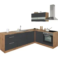 KOCHSTATION Winkelküche »KS-Luhe«, Stellbreite 240x180 cm, wahlweise mit oder ohne E-Geräten, MDF-Fronten, grau