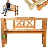 KADAX Gartenbank, 120x47x81,5cm Banktruhe aus Einer Holzfaserplatte, Sitz-Bank mit Stauraum und Rücklehne, Wetterfeste Holzbank für Garten, Balkon (119cm/Braun/X)